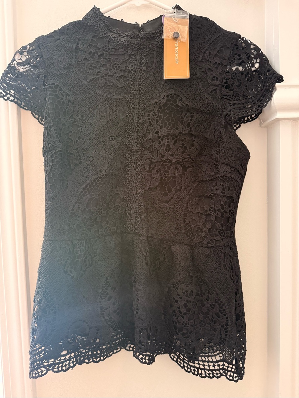 Francesca's Collections Black Lace Peplum Blouse